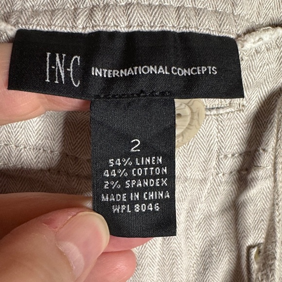 INC International Concepts Beige Linen Blend Drawstring Pants Size 2 - Picture 2 of 9